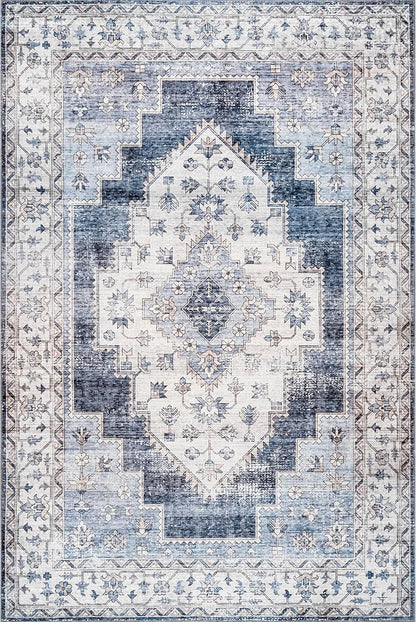 nuLOOM Dania Machine Washable Medallion Ultra Thin Area Rug, 3' x 5', Navy