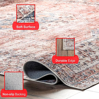 nuLOOM Desna Machine Washable Faded Vintage Ultra Thin Runner Rug, 2' 6" x 8', Peach