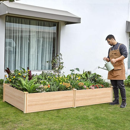 AMERLIFE 8x4 Ft Wood Raised Garden Bed, Durable 15 Inch Depth Planter Box for Vegetables, Herbs, and Flowers, Ideal for Outdoor Gardening with Open Base