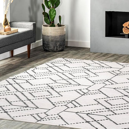 nuLOOM Echo Multi Diamond Machine Washable Ultra Thin Area Rug, 8' x 10', Ivory