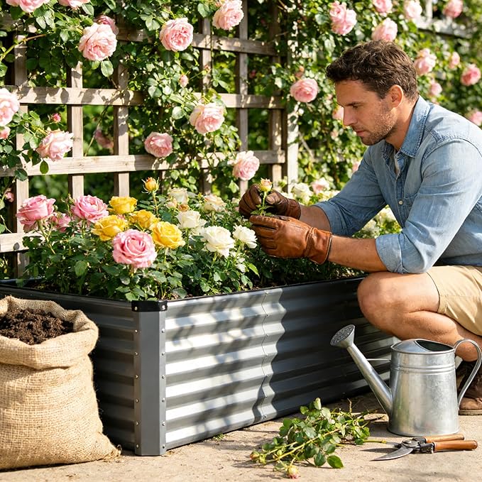 GARDMAX 8x4x2FT Galvanized Raised Garden Bed Kit, Metal Planter Boxes Outdoor with Easy Assembly, Large Garden Bed for Vegetables, Fruits, Flower, Herbs Rectangle Silver