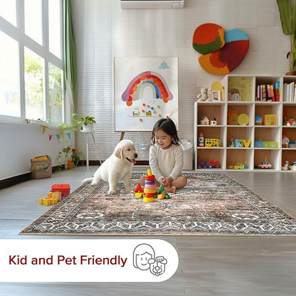 nuLOOM 2x3 Machine Washable Rain Haven Vintage Medallion Area Rug, Rust, Traditional Faded Design, Non-Slip Backing, Stain Resistant, For Bedroom, Dining Room, Living Room, Kitchen