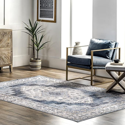 nuLOOM Dania Machine Washable Medallion Ultra Thin Area Rug, 3' x 5', Navy