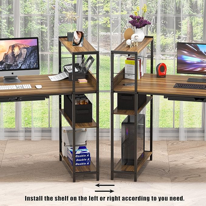 SHW 46-Inch Mission Desk with Side Shelf, 24" Deep, Walnut
