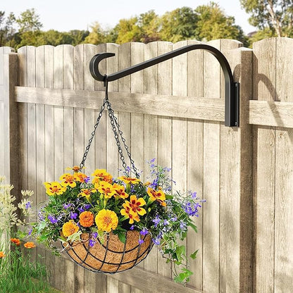 16 Inch 2 Pack Plant Hangers for Indoor/Outdoor Wall Mount - Heavy Duty Hanging Plant Holder & Bird Feeder Hooks, Decorative Black Metal Wall Hangers for Plants, Flower Baskets