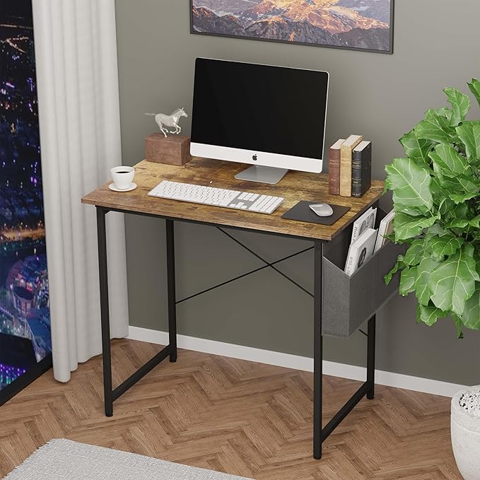 YSSOA Computer Desk Home Office Work Study Writing Modern Simple Table with Headphone Hooks, 32 Inch, Deep Brown