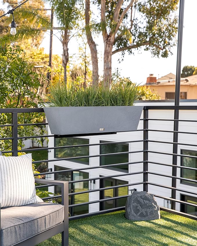 Veradek Pure Series Railing Planter - Plastic Hanging Planter for Outdoor Balcony/Fence | Durable All-Weather Use with Adjustable Brackets | Modern Décor for Flowers, Succulents, Hanging Plants
