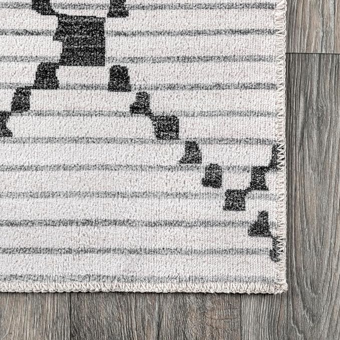 nuLOOM Echo Multi Diamond Machine Washable Ultra Thin Area Rug, 8' x 10', Ivory