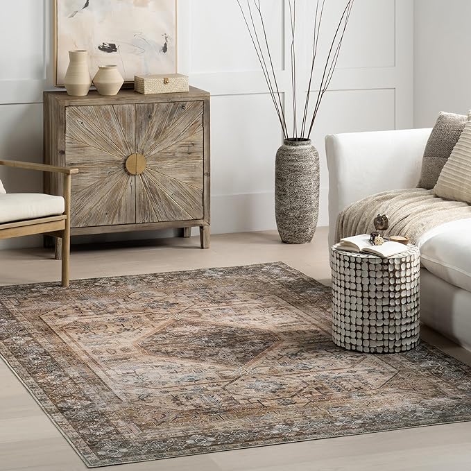 nuLOOM Devin Machine Washable Vintage Medallion Ultra Thin Accent Rug, 2' x 3', Light Brown