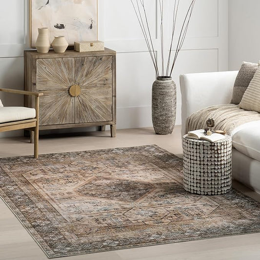 nuLOOM Devin Machine Washable Vintage Medallion Ultra Thin Accent Rug, 2' x 3', Light Brown