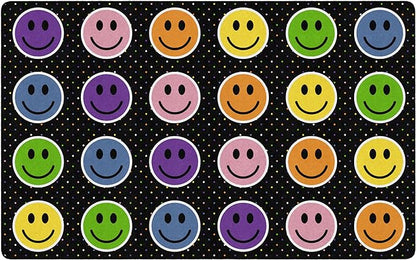 Flagship Carpets Smiley Seating (Seats 24) Classroom Area Rug or Educational Learning Mat, Kids Room or Playroom Carpet, 7'6" x 12', Black/Multi