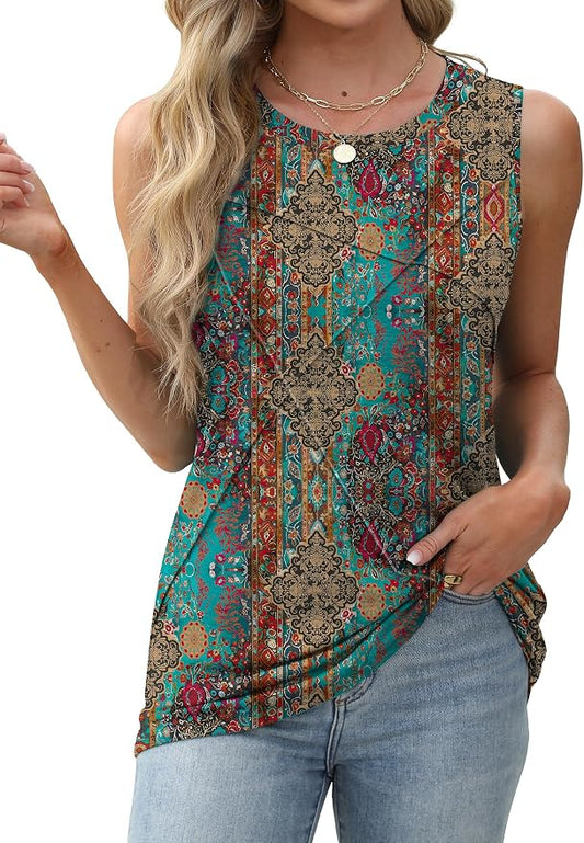 WIHOLL Women's Sleeveless Summer Crewneck Loose Fit Tank Tops