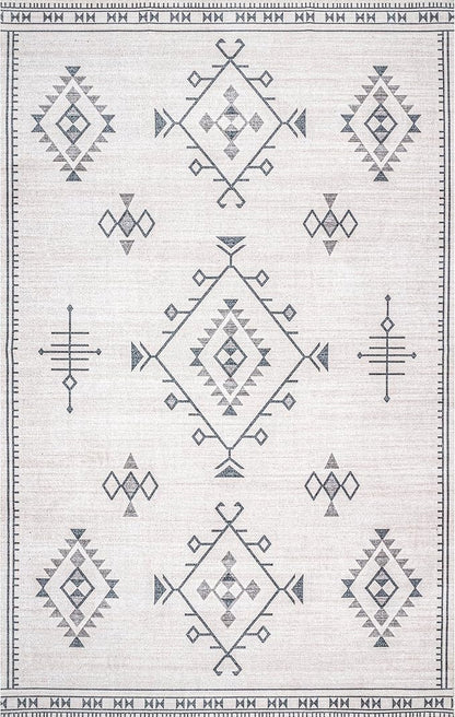 nuLOOM Evalyn Southwestern Machine Washable Ultra Thin Area Rug, 9' x 12', Cream