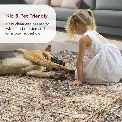 nuLOOM Devin Machine Washable Vintage Medallion Ultra Thin Accent Rug, 2' x 3', Light Brown