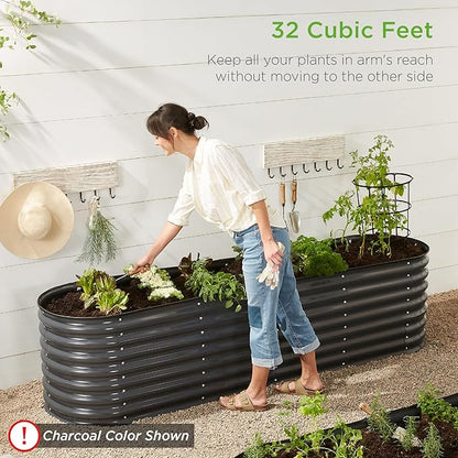 Best Choice Products 8x2x2ft Metal Raised Garden Bed, Oval Outdoor Deep Root Planter Box for Vegetables, Herbs w/ 4 Support Bars, 215 Gal Capacity - Terracotta