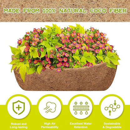 Riare 2 Pack 30 Inch Trough Coco Coir Liners for Planters, Pre-Formed Coconut Coir Replacement Liner Natural Coco Fiber Window Box Liners for Wall Planter, Window Basket Deck Railing Planter