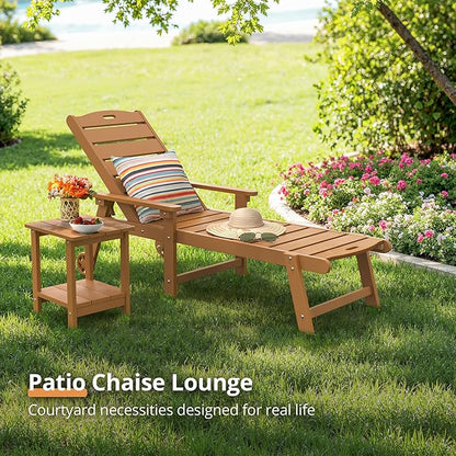 LUE BONA Outdoor Chaise Lounge Chairs Set of 2, HDPS Chaise Lounger, 5 Positions Adjustable Lounge Chairs, Pool Lounge Chair with Wheels for Poolside, Patio, Restaurant, 3 Year Warranty, Teak Color