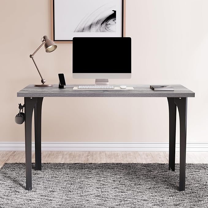 Home Office Computer Desk 47.2x23.6 inch gaming Desk, Modern and Minimalist home office desk, Home Office Desks, Study Desk, Craft table Black Metal Designed Frame, Gray Oak Board color.