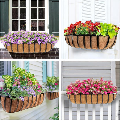 HFHOME 4PCS 24 Inch Coco Liners for planters, Horse Trough Coconut Planter Hanging Basket Liners for Window Box Hanging Trough Planter