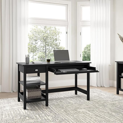 Bush Furniture Broadview 54W Computer Desk with Shelves in Classic Black| Personal Workstation Table and Storage for Home Office Workspace