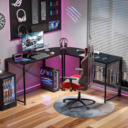 VECELO 59"x59" L Shaped Desk for Computer Gaming Multi-Usage Long 2 Person Table for Home Office Sturdy Writing Workstation, Easy Assembly/Saving Space, Black