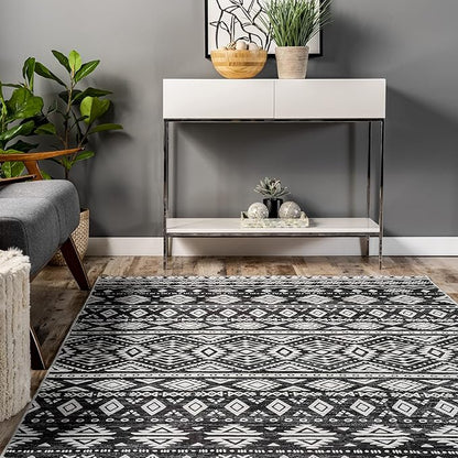 nuLOOM Madlyn Tribal Machine Washable Ultra Thin Area Rug, 8' x 10', Charcoal