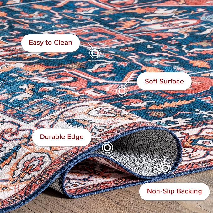 nuLOOM 4x6 Machine Washable Rain Haven Vintage Medallion Area Rug, Rust, Traditional Faded Design, Non-Slip Backing, Stain Resistant, For Bedroom, Dining Room, Living Room, Kitchen