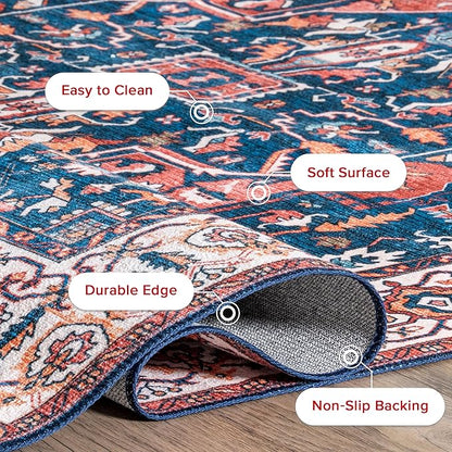 nuLOOM 4x6 Machine Washable Rain Haven Vintage Medallion Area Rug, Rust, Traditional Faded Design, Non-Slip Backing, Stain Resistant, For Bedroom, Dining Room, Living Room, Kitchen
