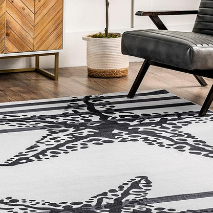 nuLOOM Starfish Machine Washable Ultra Thin Area Rug, 6' x 9', Grey