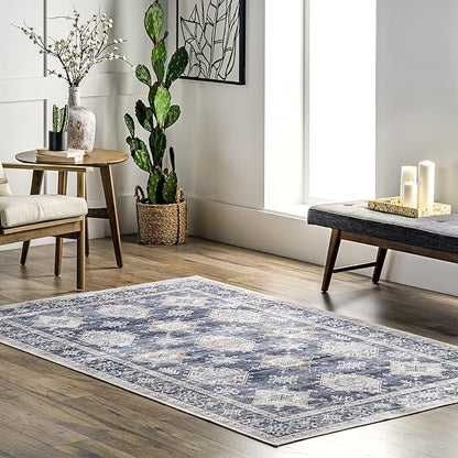nuLOOM Finley Machine Washable Vintage Distressed Ultra Thin Area Rug, 6' x 9', Grey