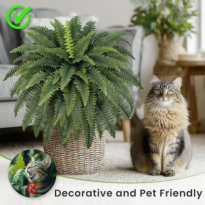 42" Artificial Boston Fern Large Bush Plants, 2 Bundles of Fake Ferns with 65 Fronds for Outdoors Home Decor