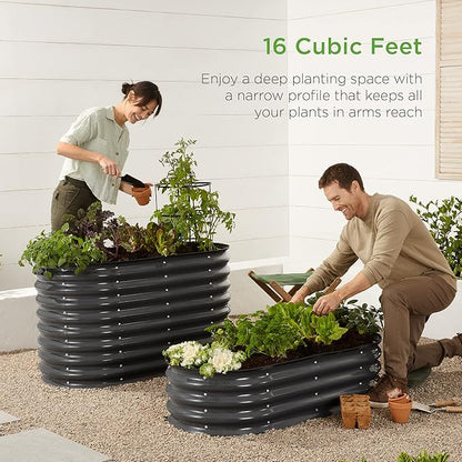 Best Choice Products 4x2x2ft Outdoor Metal Raised Garden Bed, Oval Deep Root Planter Box for Vegetables, Flowers, Herbs, and Succulents w/ 101 Gallon Capacity, Rubber Edge Guard - Charcoal