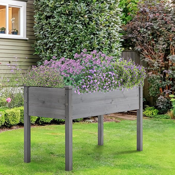 Yaheetech 1pc Raised Garden Bed Outdoor with Legs Horticulture Elevated Wood Planter Boxes w/Stable Rectangle Structure Standing Planter for Vegetables Flowers Herbs Planting,Gray