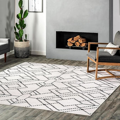 nuLOOM Echo Multi Diamond Machine Washable Ultra Thin Area Rug, 8' x 10', Ivory