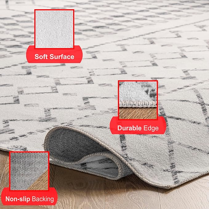 nuLOOM Moroccan Blythe Machine Washable Ultra Thin Area Rug, 9' x 12', Grey