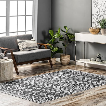 nuLOOM Madlyn Tribal Machine Washable Ultra Thin Area Rug, 8' x 10', Charcoal