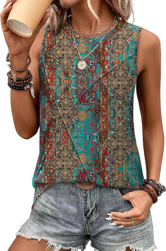 WIHOLL Women's Sleeveless Summer Crewneck Loose Fit Tank Tops