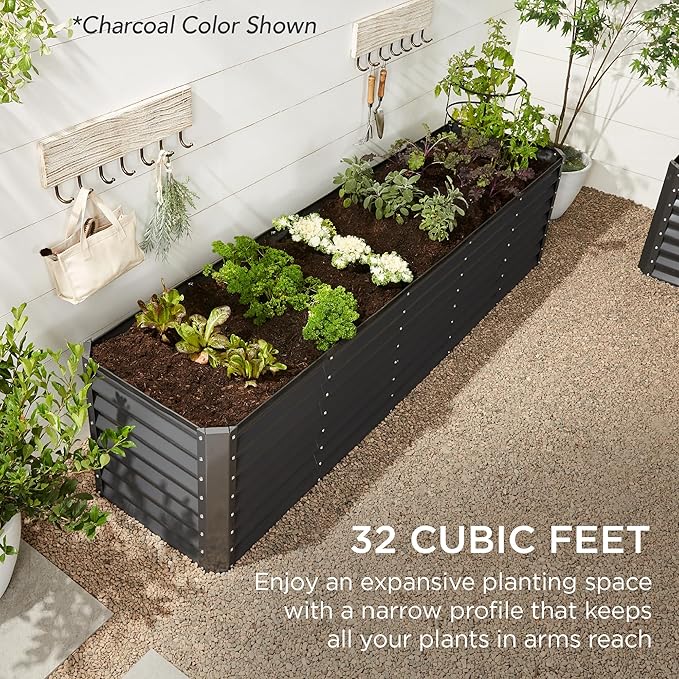 Best Choice Products 8x2x2ft Raised Outdoor Metal Garden Bed, Deep Root Box Planter for Vegetables, Flowers, Herbs, 240 Gallon Capacity, 100% Non Toxic Materials - Black