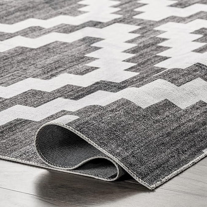 nuLOOM Tamera Modern Diamonds Machine Washable Ultra Thin Area Rug, 4' x 6', Grey
