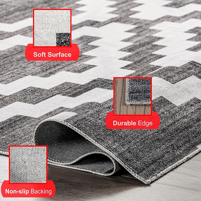 nuLOOM Tamera Modern Diamonds Machine Washable Ultra Thin Area Rug, 4' x 6', Grey