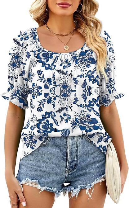 WIHOLL Womens Short Sleeve Square Neck Summer Tops Dressy Casual Blouses Trendy Clothes 2026