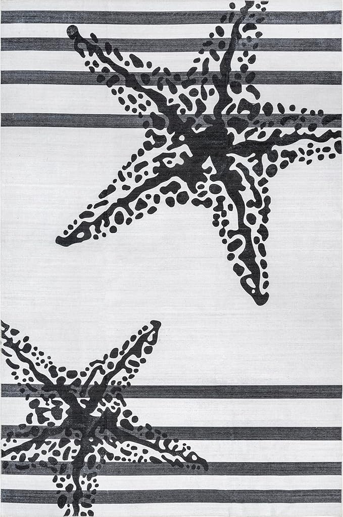 nuLOOM Starfish Machine Washable Ultra Thin Area Rug, 6' x 9', Grey