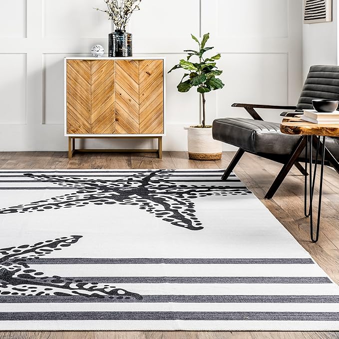 nuLOOM Starfish Machine Washable Ultra Thin Area Rug, 6' x 9', Grey