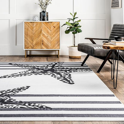 nuLOOM Starfish Machine Washable Ultra Thin Area Rug, 6' x 9', Grey
