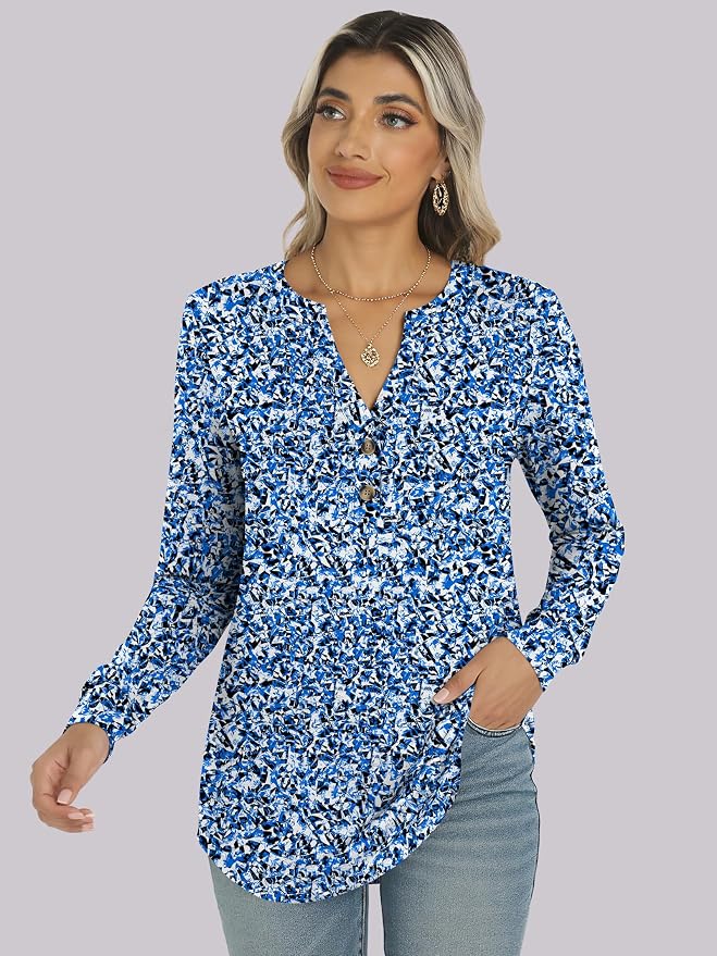 ANRABESS Women's Long Sleeve Shirts 2026 Spring Fashion Dressy Casual Tops Trendy Henley Blouses Cute Work Outfits Clothes
