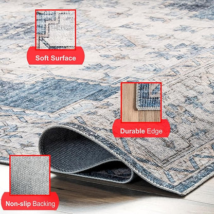 nuLOOM Dania Machine Washable Medallion Ultra Thin Area Rug, 3' x 5', Navy