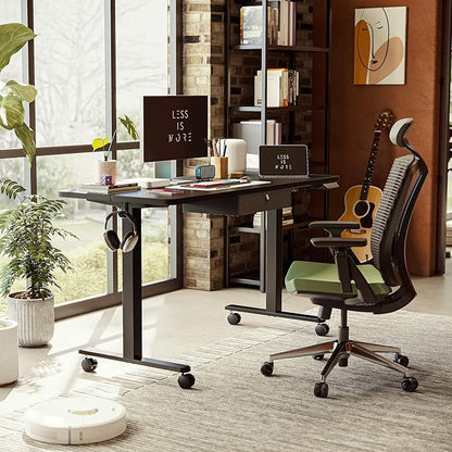 FEZIBO 55x 24 Inches Standing Desk with Drawer, Adjustable Height Electric Stand up Desk with Storage, Sit Stand Home Office Desk, Ergonomic Computer Desk, Black
