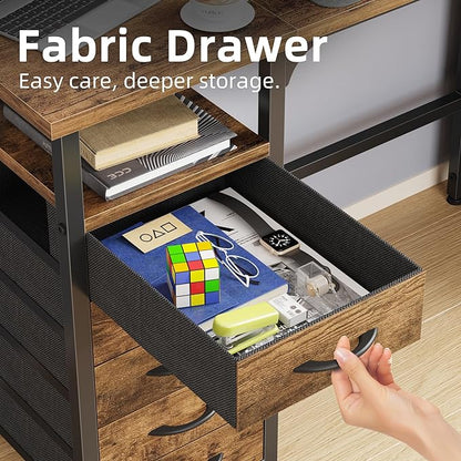Desk with 10 Fabric Drawers Classified Organizer - 55"/140 Office Desks with Ample Storage, Computer Work Desk Study Writing Table Workstation for Home Office Space Brown