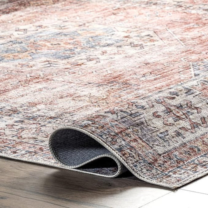 nuLOOM Desna Machine Washable Faded Vintage Ultra Thin Area Rug, 5' x 8', Peach