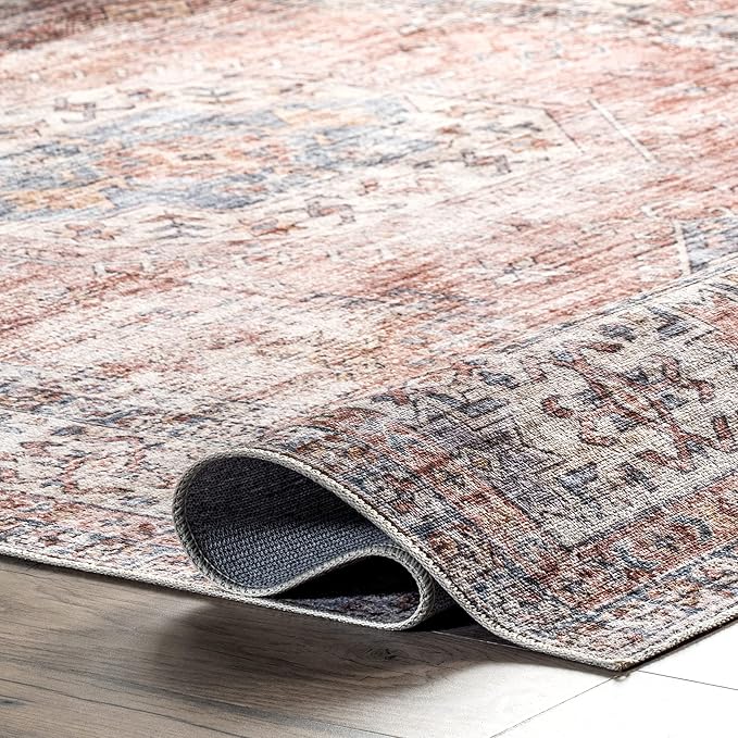 nuLOOM Desna Machine Washable Faded Vintage Ultra Thin Runner Rug, 2' 6" x 8', Peach